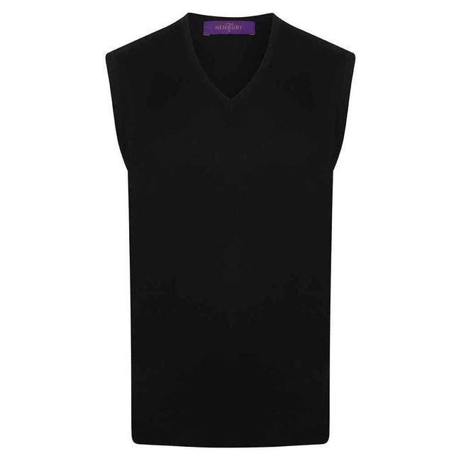 Navy - Front - Henbury Mens Cotton Acrylic V Neck Sleeveless Sweatshirt