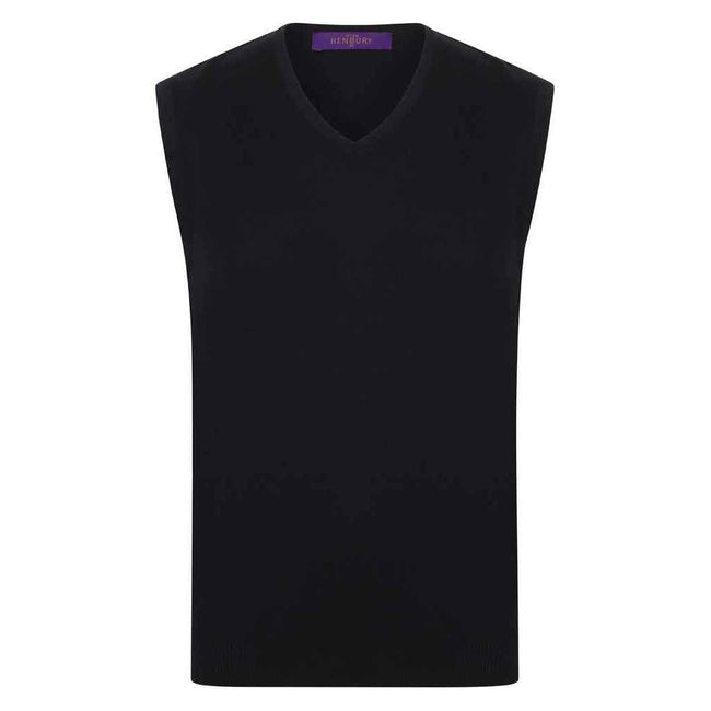 Black - Front - Henbury Mens Cotton Acrylic V Neck Sleeveless Sweatshirt