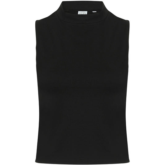 Black - Front - SF Womens-Ladies High-Neck Tank Top
