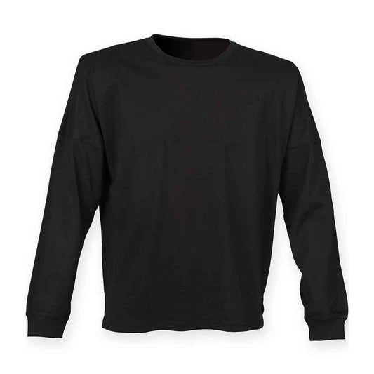 Black - Front - SF Unisex Adult Slogan Drop Shoulder Long-Sleeved T-Shirt