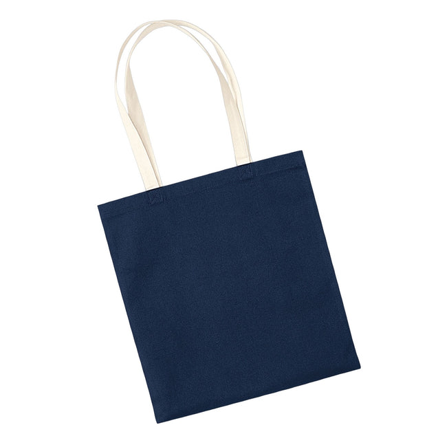 French Navy-Natural - Back - Westford Mill EarthAware Organic Bag For Life Contrast Handle 10L Tote Bag