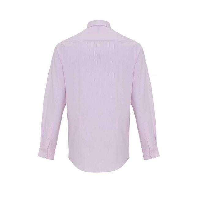 White-Pink - Back - Premier Mens Striped Oxford Long-Sleeved Shirt