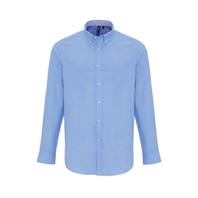 Oxford Blue - Front - Premier Mens Striped Oxford Long-Sleeved Shirt
