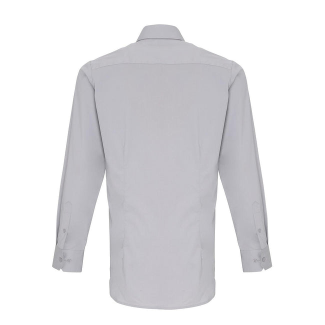 Silver - Back - Premier Unisex Adult Poplin Stretch Long-Sleeved Shirt