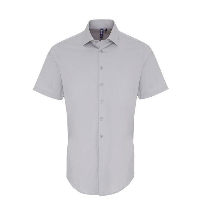 Silver - Front - Premier Mens Poplin Stretch Short-Sleeved Shirt