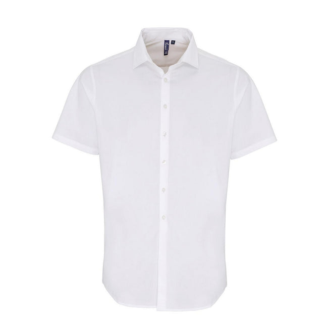 White - Front - Premier Mens Poplin Stretch Short-Sleeved Shirt