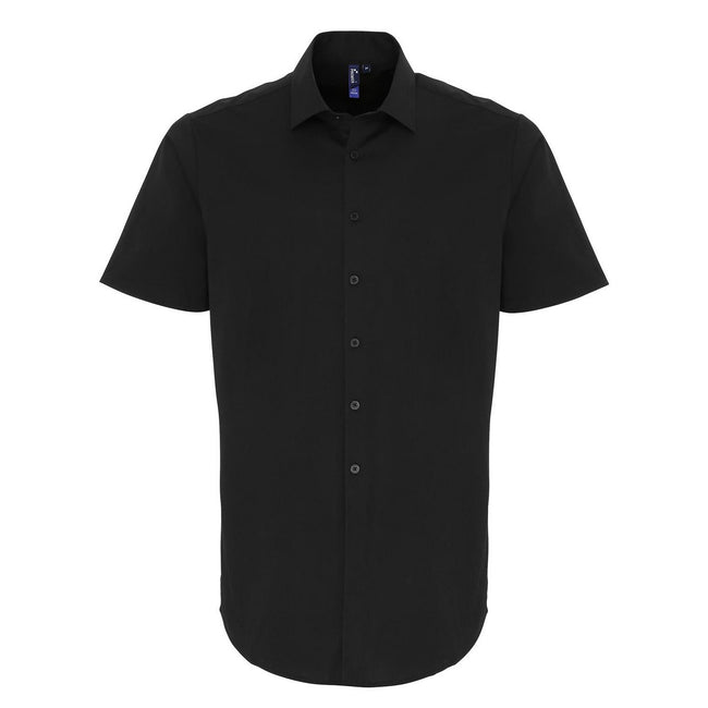 Black - Front - Premier Mens Poplin Stretch Short-Sleeved Shirt