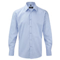 Light Blue - Front - Russell Collection Mens Herringbone Long-Sleeved Shirt