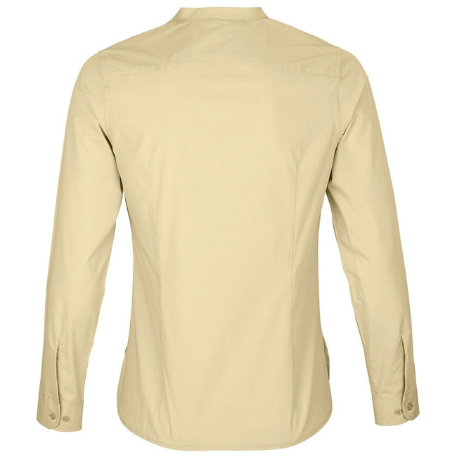 Beige - Back - NEOBLU Womens-Ladies Poplin Bart Mao Collar Long-Sleeved Shirt