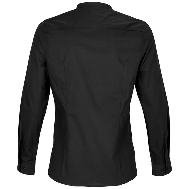 Deep Black - Back - NEOBLU Womens-Ladies Poplin Bart Mao Collar Long-Sleeved Shirt