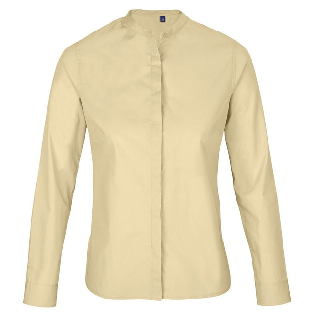 Beige - Front - NEOBLU Womens-Ladies Poplin Bart Mao Collar Long-Sleeved Shirt