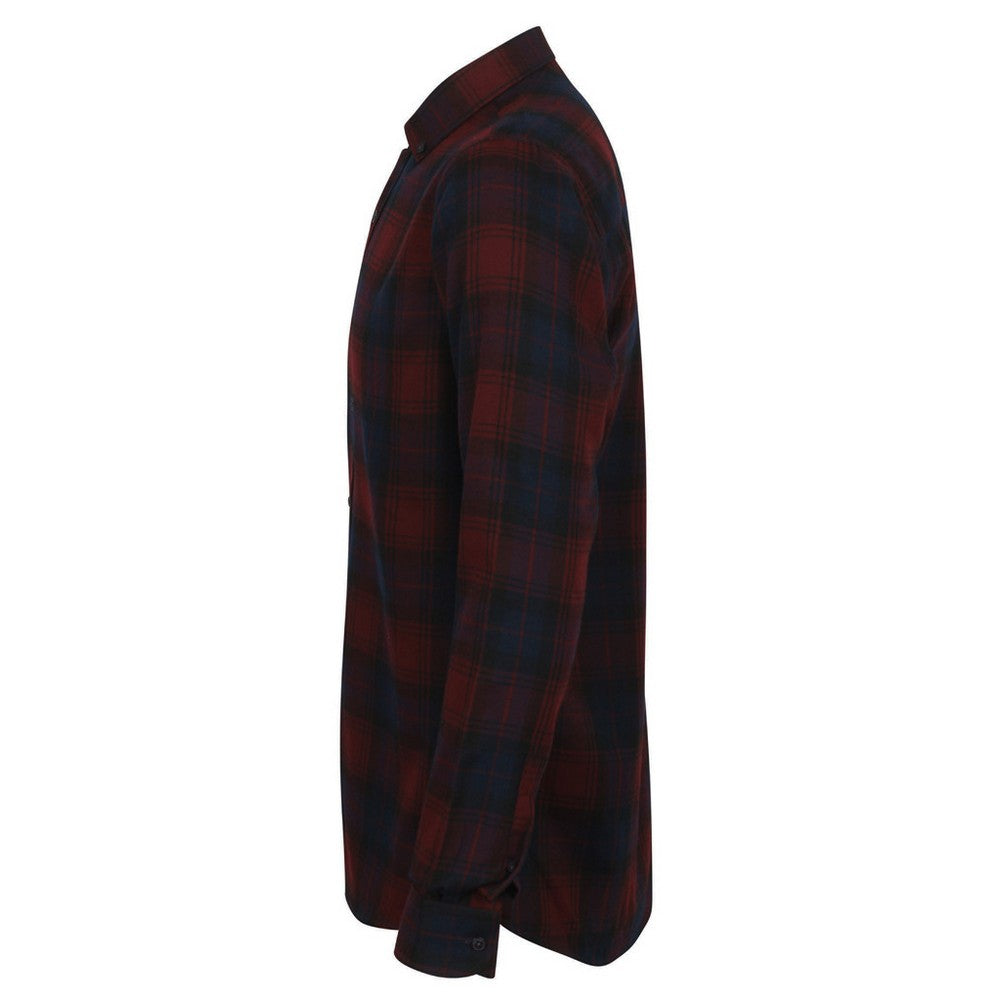 Burgundy - Side - Skinni Fit Mens Checked Brushed Shirt