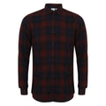 Burgundy - Front - Skinni Fit Mens Checked Brushed Shirt