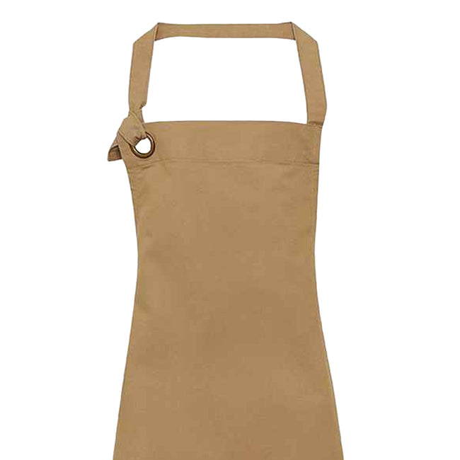 Khaki - Back - Premier Unisex Adult Calibre Bibbed Apron