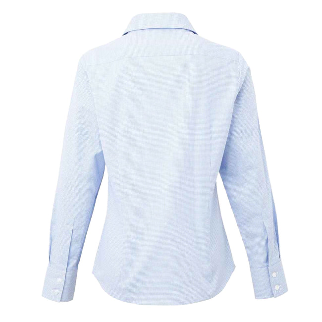 Light Blue-White - Back - Premier Womens-Ladies Gingham Long-Sleeved Shirt
