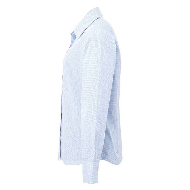 Light Blue-White - Side - Premier Womens-Ladies Gingham Long-Sleeved Shirt