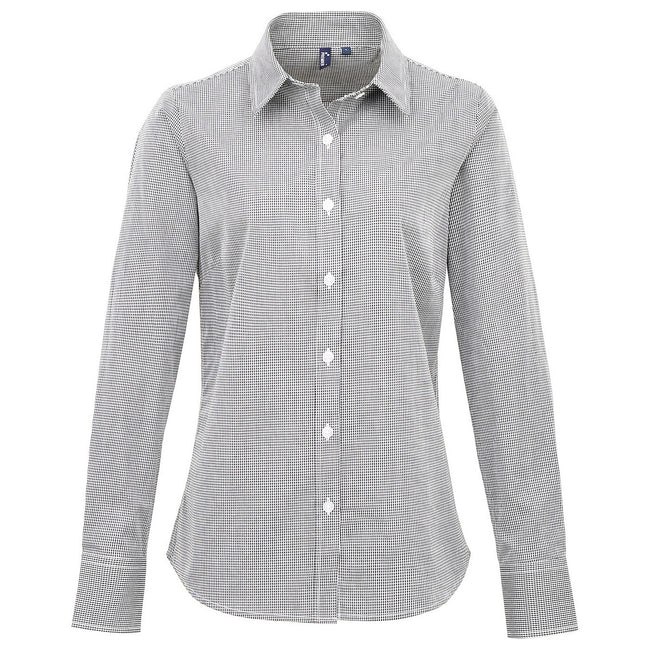 Black-White - Front - Premier Womens-Ladies Gingham Long-Sleeved Shirt