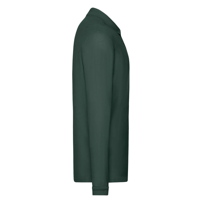 Forest Green - Side - Fruit of the Loom Mens Premium Pique Long-Sleeved Polo Shirt