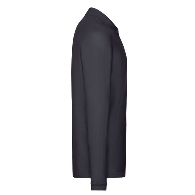 Deep Navy - Side - Fruit of the Loom Mens Premium Pique Long-Sleeved Polo Shirt