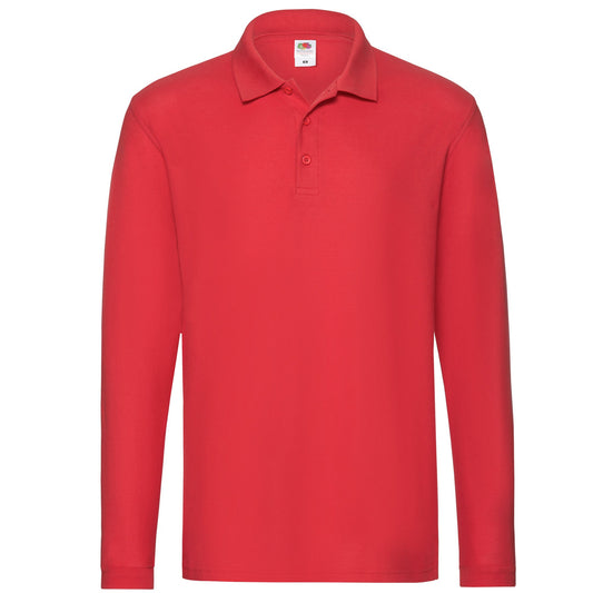 Red - Front - Fruit Of The Loom Mens Premium Pique Long-Sleeved Polo Shirt