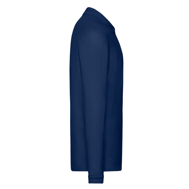 Navy - Side - Fruit of the Loom Mens Premium Pique Long-Sleeved Polo Shirt