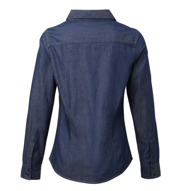 Indigo Denim - Back - Premier Womens-Ladies Stitch Shirt