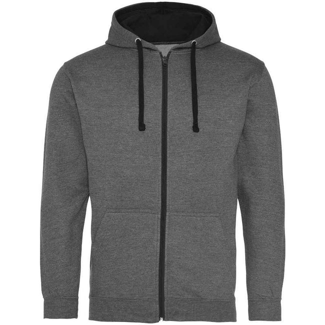 Charcoal-Jet Black - Front - Awdis Mens Varsity Full Zip Hoodie