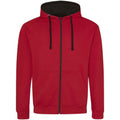 Fire Red-Jet Black - Front - Awdis Mens Varsity Full Zip Hoodie