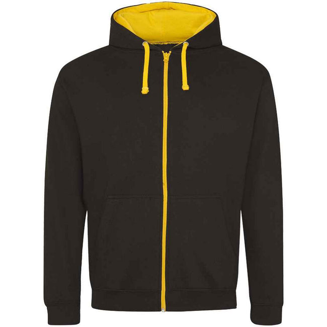 Jet Black-Gold - Front - Awdis Mens Varsity Full Zip Hoodie