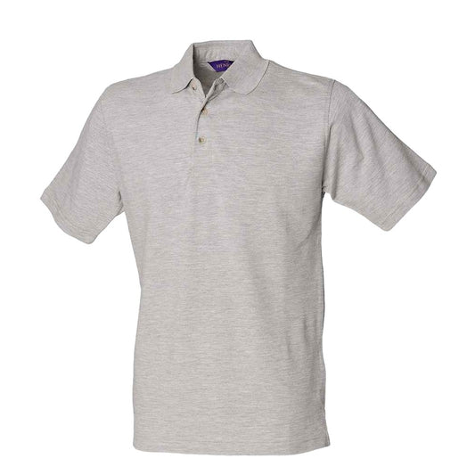 Heather Grey - Front - Henbury Mens Classic Cotton Pique Heavy Polo Shirt