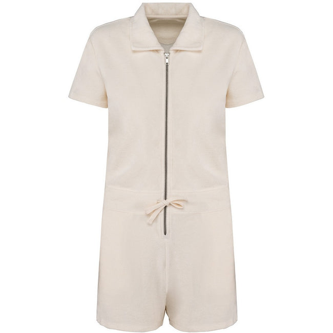 Ivory - Front - Native Spirit Womens-Ladies Terry Towel Short Playsuit