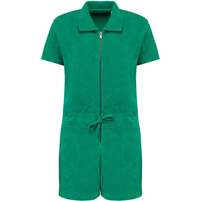 Green - Front - Native Spirit Womens-Ladies Terry Towel Short Playsuit