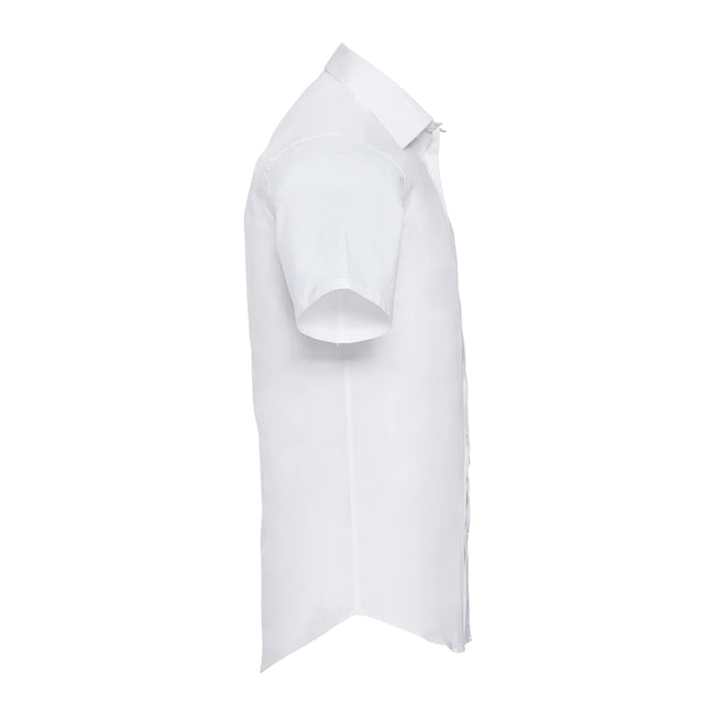 White - Side - Russell Collection Mens Fitted Short-Sleeved Shirt