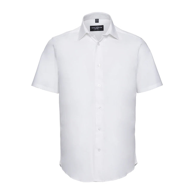 White - Front - Russell Collection Mens Fitted Short-Sleeved Shirt