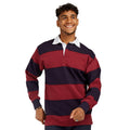 Burgundy-Navy - Back - Front Row Mens Stripe Sewn Rugby Polo Shirt