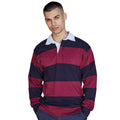 Burgundy-Navy - Side - Front Row Mens Stripe Sewn Rugby Polo Shirt