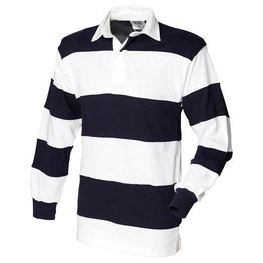 White-Navy - Front - Front Row Mens Stripe Sewn Rugby Polo Shirt