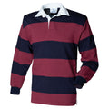Burgundy-Navy - Front - Front Row Mens Stripe Sewn Rugby Polo Shirt
