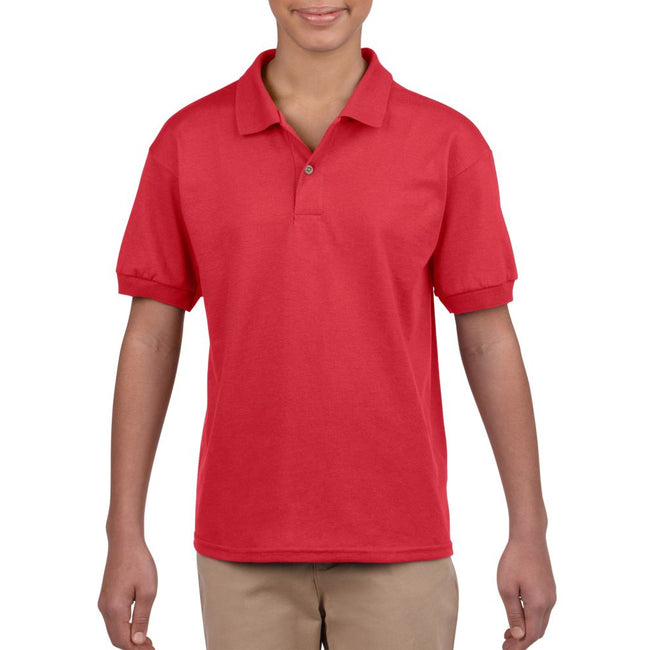 Red - Side - Gildan Childrens-Kids Plain Jersey Polo Shirt