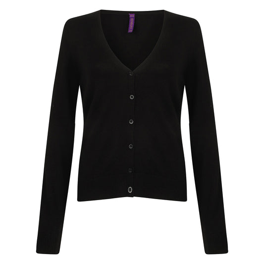 Black - Front - Henbury Womens-Ladies Lightweight V Neck Cardigan