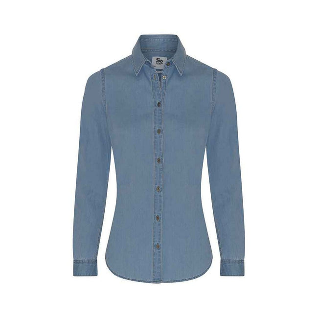 Light Blue - Front - So Denim Womens-Ladies Lucy Denim Shirt