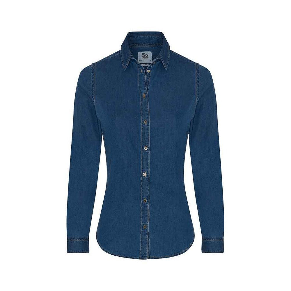 Dark Blue - Front - So Denim Womens-Ladies Lucy Denim Shirt