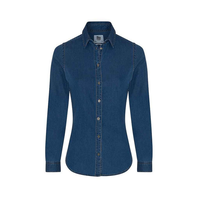 Dark Blue - Front - So Denim Womens-Ladies Lucy Denim Shirt