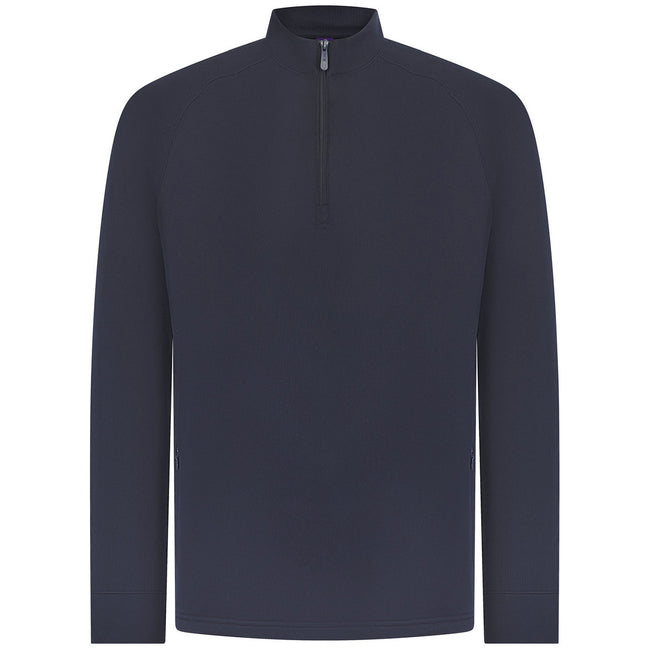 Navy - Front - Henbury Mens Zip Neck Top
