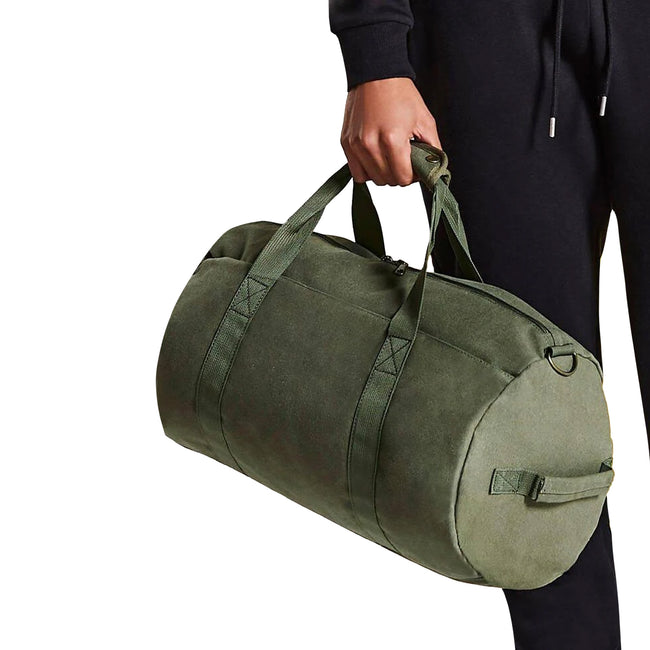 Vintage Military Green - Back - Bagbase Barrel Canvas Duffle Bag