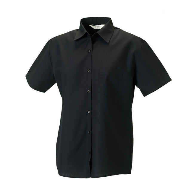 Black - Front - Russell Collection Womens-Ladies Poplin Easy-Care Short-Sleeved Formal Shirt