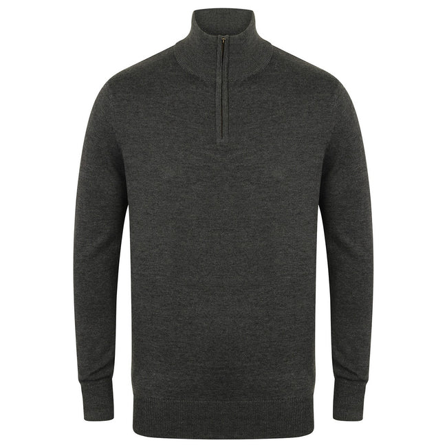Grey Marl - Front - Henbury Mens Zip Neck Sweatshirt