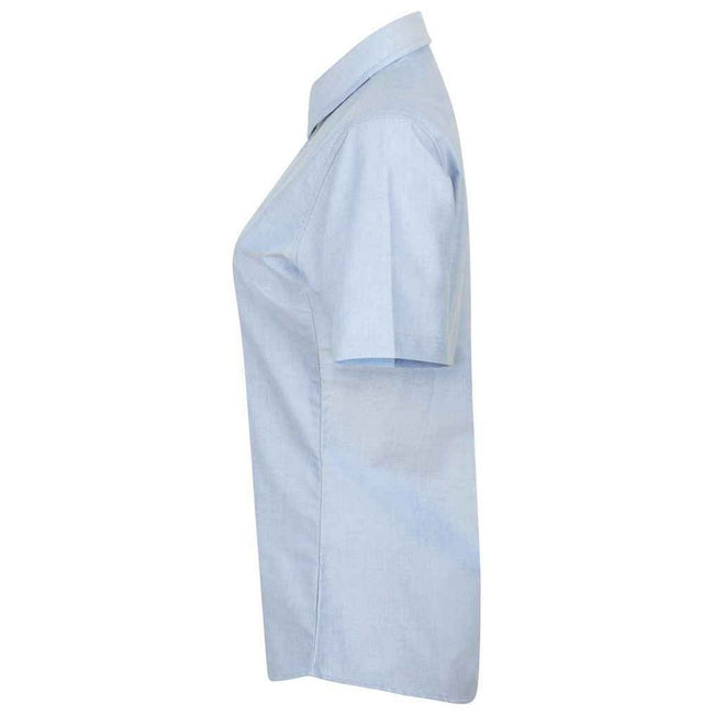Blue - Side - Henbury Womens-Ladies Oxford Short-Sleeved Formal Shirt