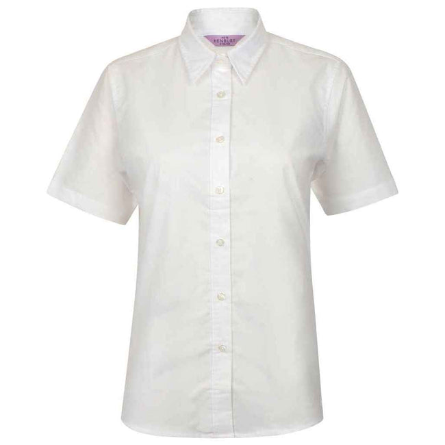 White - Front - Henbury Womens-Ladies Oxford Short-Sleeved Formal Shirt