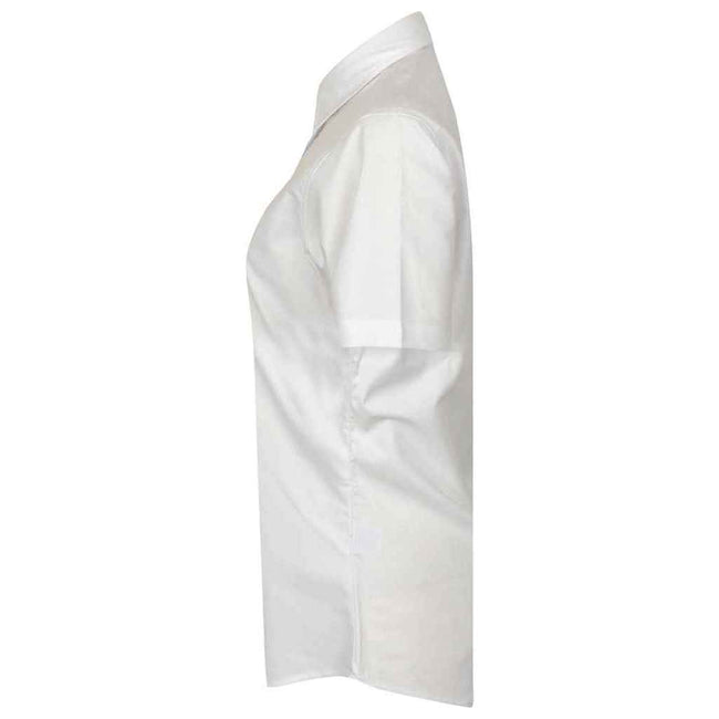 White - Side - Henbury Womens-Ladies Oxford Short-Sleeved Formal Shirt
